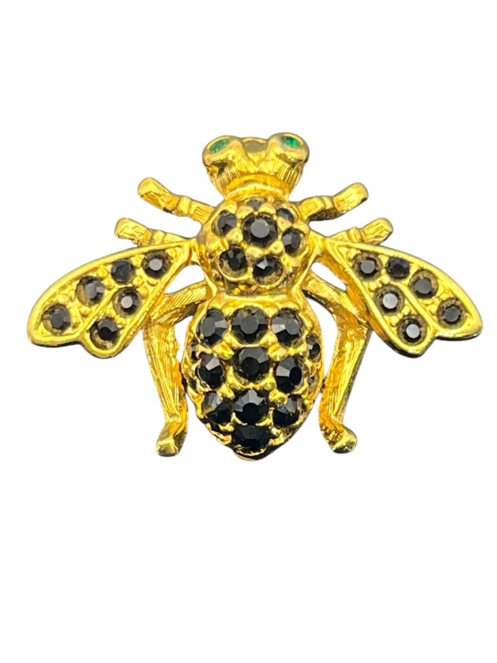 Joan Rivers bumble bee insect black rhinestone gold tone brooch pin vintage